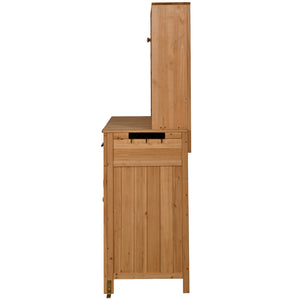 English Elm (with Hutch) Topamx Solid Fir Potting Bench Patio Workstation Spice Rack Drawer Natural N717P404330A