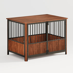 English Elm 43'' Walnut Fluted Wood Dog Crate Doubles as End Table for Medium and Large Pets W1820P336034