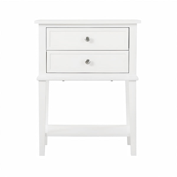 English Elm Elegant Compact Nightstand with Open Shelf, Durable Particle Board Construction, Easy Assembly Guide Included for Modern Bedroom Storage and Style White 15.16 L x 17.52 W x 24.02 H B078112102