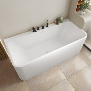 English Elm 63 Inch Freestanding Stone Resin Soaking Tub Oval Matte White Spa Bathroom W3034P280349