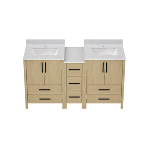 English Elm 108"w×22"d×34"h Freestanding Double Sink Vanity with White Countertop Soft Close T3785S00006