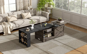 English Elm U-can Farmhouse Lift Top Coffee Table Barn Door Hidden Storage Living Room Brown+Black N724P351732E