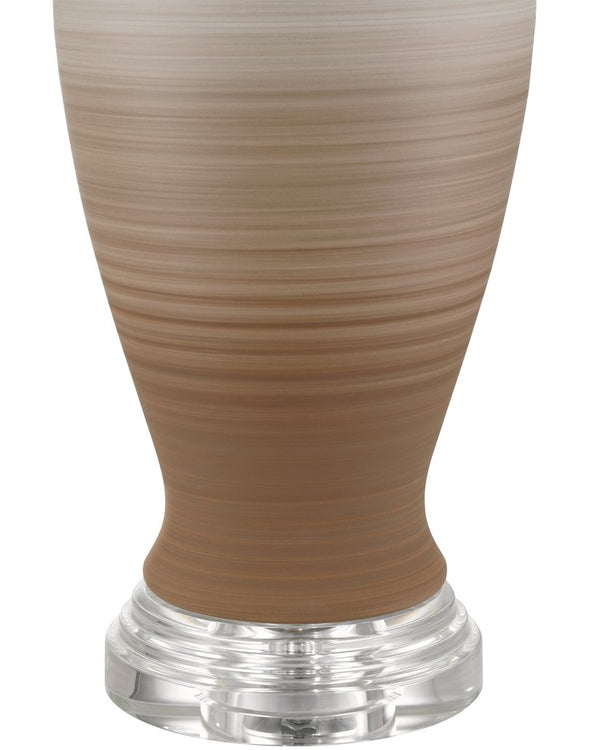 Currey & Company Happy 80's Retro Table Lamp With Earthy Brown & Pale Blue Striations, Unique Design & Crystal Finial Brown Porcelain ,Optic Crystal 6000-1024-currey-company