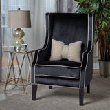 Christopher Knight Home® - Noble House - Eddison Traditional Black Velvet Two Toned Club Chair with Pearl Accent Pipping