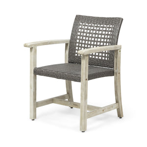 English Elm Christopher Knight Home® - HAMPTON Acacia Wood Dining Chair Pair with Handwoven Wicker Seats and Durable Velvet Finish Black+Grey 60400.00MBLK