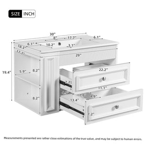 English Elm 30'' Wall Mounted Bathroom Vanity with Ceramic Sink, Floating MDF Cabinet, Soft-Close Drawers & Ample Storage White N710P334915K