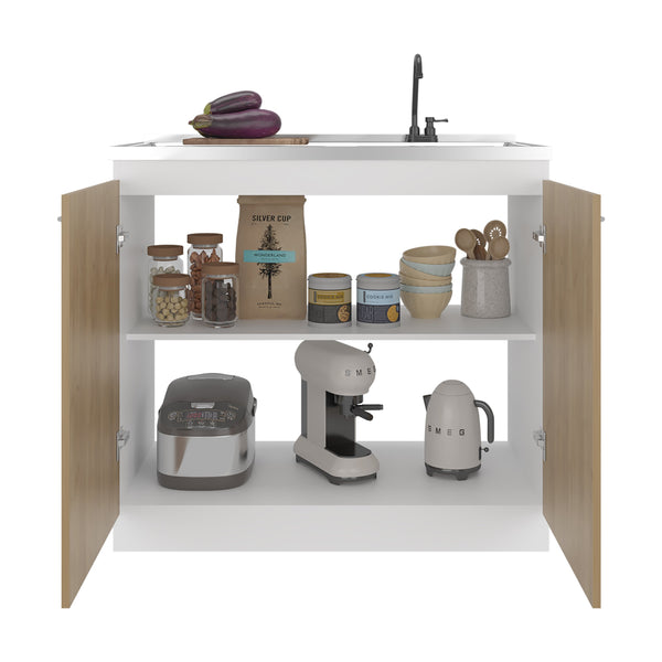 English Elm Extremo White Kitchen Pantry Cabinet with Twin Doors and Three Interior Shelves B128S00249