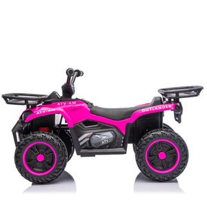 English Elm 24v Dual Motor Kids Atv Ride on with Led Lights Bluetooth Storage Racks Off Road Pink W1578P390450