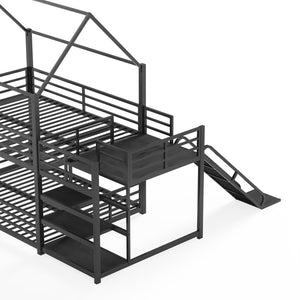 English Elm Twin House Bunk Bed with Slide Storage Stairs and Safety Rails for Kids Rooms W1580S00649