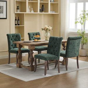 English Elm Upholstered Chenille Tufted Dining Chairs Set of 2 with Curved Wood Legs Club Style Olive Green W1143P457782