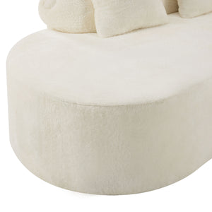 English Elm white plush curved multi-seater sofa with pillows — Nordic skin-friendly fabric, space-saving design W3612S00008