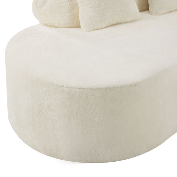 English Elm white plush curved multi-seater sofa with pillows — Nordic skin-friendly fabric, space-saving design W3612S00008