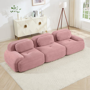 English Elm 3-seat Modular Corduroy Sofa with Curved Armrests and Resilient Cushions for Living Rooms W714S01406