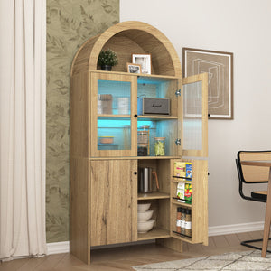 English Elm Natural Wood Grain Mdf Dome Cabinet with Led Lighting for Snack and Beverage Storage W3226P279091