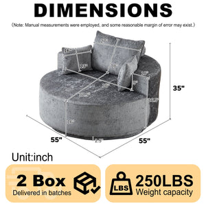 English Elm 55''l 55'l Chenille Swivel Lounge Chair Plush Foam Fill 360 Rotation Modern Living Room Grey W834S00641