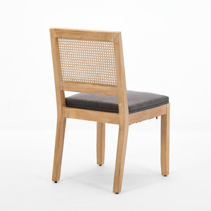 English Elm Farmhouse Rattan Dining Chairs Set of 2 with Linen Upholstery, Cane Back & Solid Wood Frame, Comfortable Gray W1143P332690