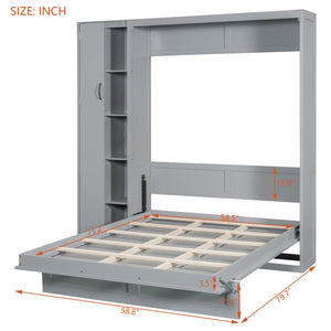 English Elm Full Size Murphy Bed with Open Shelving Wardrobe and Led Lighting for Studio Spaces Gray LP000898AAE