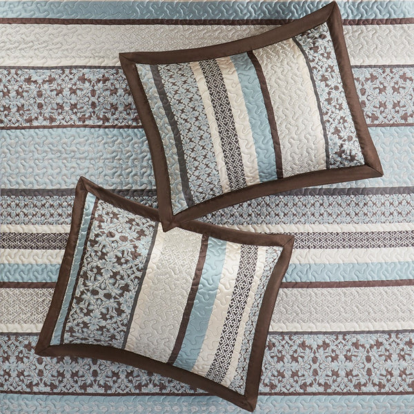 English Elm 5 Piece Aubrey Reversible Jacquard Bedspread Set King with Paisley Motif, Gold Sheen, Quilted Elegance Blue 22.83 L x 18.11 W x 8.66 H B03597647