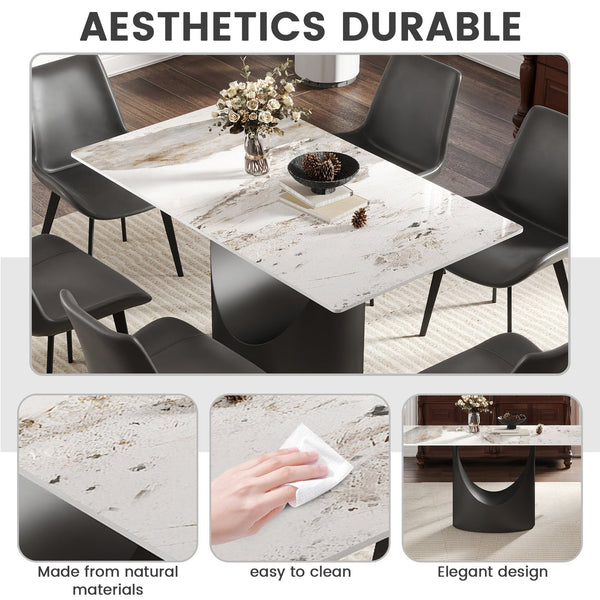 English Elm 55.12"Modern Sintered Stone Dining Table with Bronze Iron Legs — Sleek Rectangular Top, Seats 6, 400 lb Capacity Black,White W1535S00565