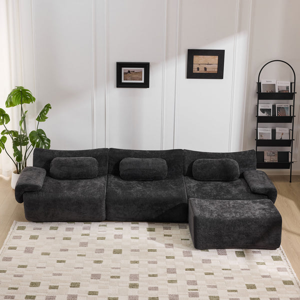 English Elm Modular Chenille Deep Seat Sectional Sofa with Bamboo Frame for Living Room Lounge Black W1829S00071