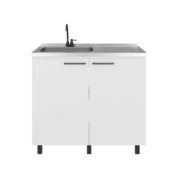 English Elm Napoles Freestanding Stainless Steel Utility Sink with Deep Basin for Laundry Rooms White B200S00454