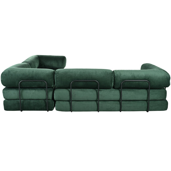 English Elm U_style Modular Corduroy Sectional Sofa Converts to Guest Bed for Apartment Living Green WY000463AAC