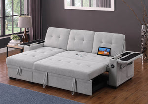 English Elm Aurora Woven Fabric Sleeper Sectional Sofa with Reversible Chaise and Built-in Storage Gray B2749S00229