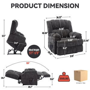 English Elm Dual Motor Power Lift Recliner Chenille Chair with Massage Heat and Infinite Positions Grey W3224P288492