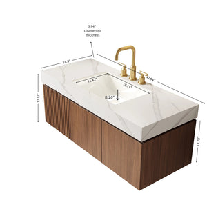 English Elm Muri Floating Bathroom Vanity Plywood Cabinet Sintered Stone Top Oak Woodgrain W2615S00628