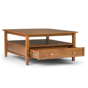 English Elm Warm Shaker Square Coffee Table – Handcrafted Solid Wood With Storage, Light Golden Brown Finish B136P159565-GIGA