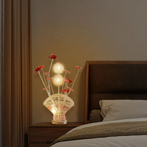 English Elm Aluminum Floral Table Lamp With Red Roses & Silver Buds - Elegant Led Accent For Bedroom & Living Room B072P220155