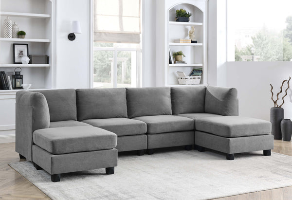 English Elm Faux Leather Modular Sectional Sofa Flexible Pu Upholstered Living Room Seating Dark Gray B2748S00182