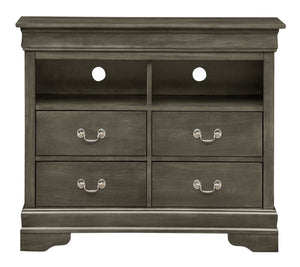 English Elm Louis Louis Phillipe G3105-TV Gray Media Chest — Traditional Carved Design, Dovetailed Drawers, Tarnish-Resist Hardware B078108186