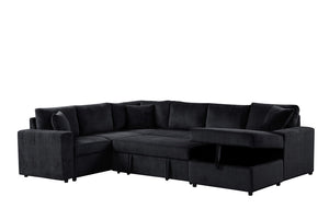 English Elm Rinaldo Corduroy Sleeper Sectional with Storage Chaise and Pocket Coil Cushions Black B2749S00280