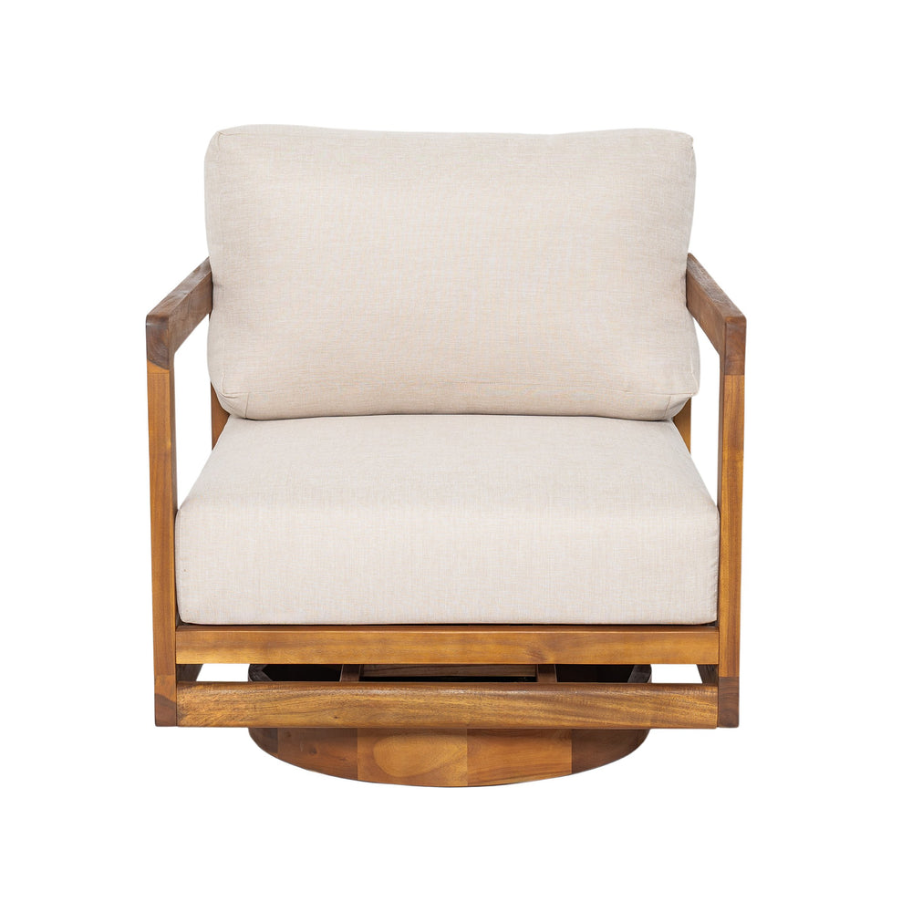 English Elm Christopher Knight Home® - Tanah 360° Outdoor Swivel Lounge Chair in Teak Finish with Plush Beige Cushions — Stylish Patio Comfort N775P361825T