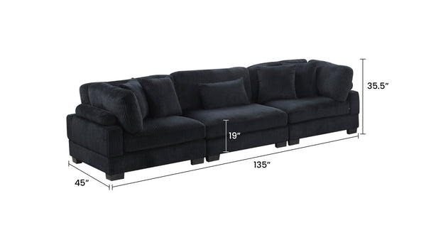 English Elm Bentley Modular Sectional Sofa and Loveseat Set with Ottoman — Corduroy Upholstery, Wood Frame Comfort Black B009S01578