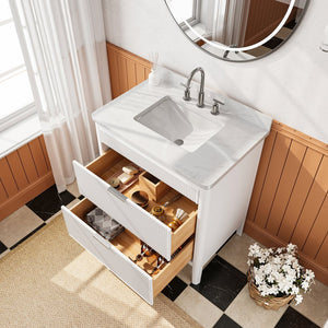 English Elm Fully Assembled 30 Inch Bathroom Vanity Solid Rubberwood Cabinet Carrara Marble Top W1826P439632