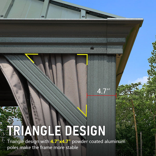 English Elm 14x22FT Hardtop Gazebo Metal Pavilion with Galvanized Double Roof, Aluminum Frame, Gutter, Curtains & Netting Grey W1859S00105
