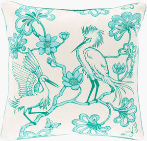Surya Egrets 20"X20" Elegant Floral Accent Pillow - Soft Cotton, Durable & Stylish Home Decor Essential Aqua Cotton Fbe001-2020d