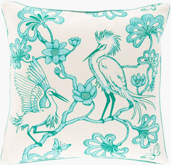 Surya Egrets 20"X20" Elegant Floral Accent Pillow - Soft Cotton, Durable & Stylish Home Decor Essential Aqua Cotton Fbe001-2020d