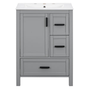 English Elm Modern 24 Inch Bathroom Vanity Solid Wood Cabinet with Ceramic Sink and Soft Close Storage Gray N729P292859E