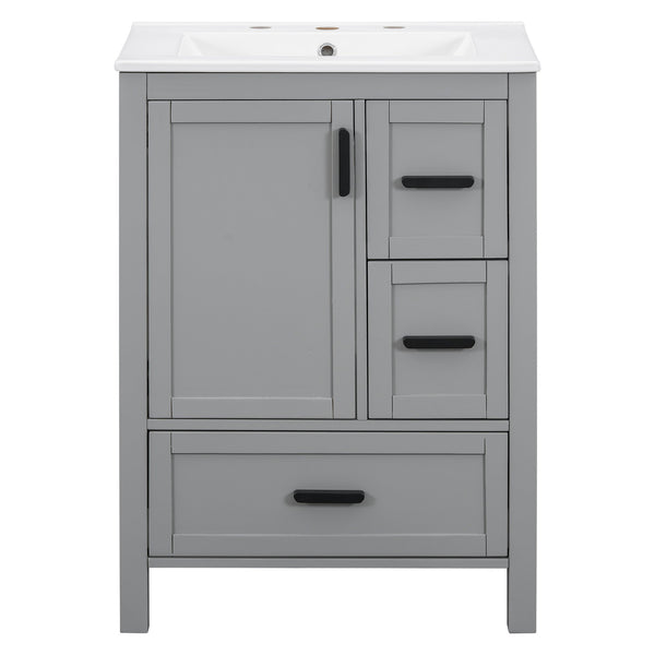English Elm Modern 24 Inch Bathroom Vanity Solid Wood Cabinet with Ceramic Sink and Soft Close Storage Gray N729P292859E