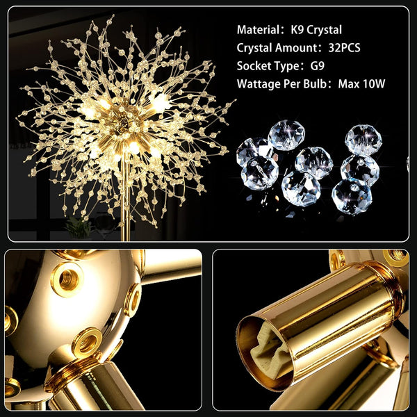 English Elm 69 inch Crystal Floor Lamp Gold Finish — 69" Modern K9 Crystal LED Standing Lamp with Foot Switch, Tall Decor W2738P185398