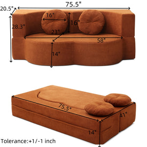 English Elm 2-in-1 Folding Floor Sofa Foam Sleeper Twin Futon Couch for Compact Living Spaces Orange W1117P419838