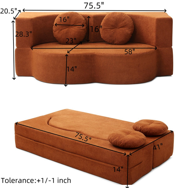 English Elm 2-in-1 Folding Floor Sofa Foam Sleeper Twin Futon Couch for Compact Living Spaces Orange W1117P419838