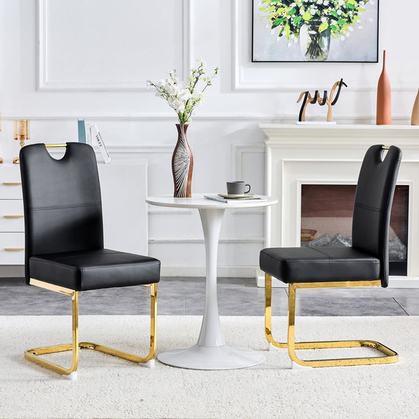 English Elm Modern Cantilever Gold Frame Pu Leather Dining Chairs Glam Set of Four Black W3875P372986