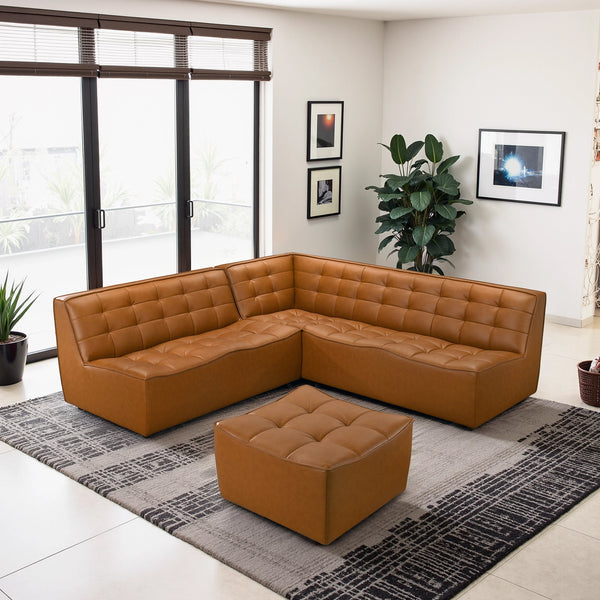 English Elm Brenham Vegan Leather Right Chaise Sectional with Mid Century Metal Legs B183S00220