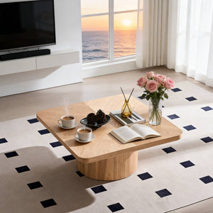 English Elm Square Ash Veneer Parquet Coffee Table Low Profile Modern Living Room Accent W2085P398980
