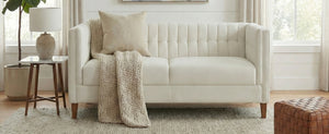 English Elm Modern Chenille Three Seater Sofa with Channel Tufted Back and Birch Wood Legs Beige N763S000100A