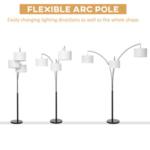English Elm Floor Arc Lamp Trio with Marble Base and Three Drum Shades for Ambient Living Room Glow T3971P388065